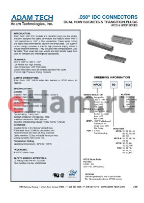 HFDP80SG datasheet - .050 IDC CONNECTORS DUAL ROW SOCKETS & TRANSITION PLUGS