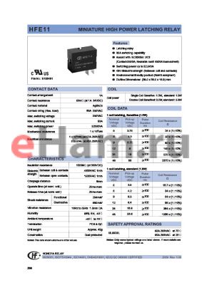 HFE11-1/9-HLT-RXXX datasheet - MINIATURE HIGH POWER LATCHING RELAY