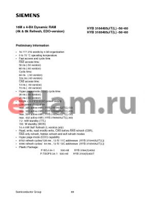 HYB3165405T-60 datasheet - 16M x 4-Bit Dynamic RAM