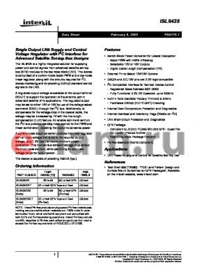 ISL6425ERZ datasheet - Single Output LNB Supply and Control Voltage Regulator with I2C Interface for Advanced Satellite Set-top Box Designs