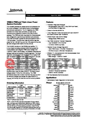 ISL6524 datasheet - VRM8.5 PWM and Triple Linear Power System Controller