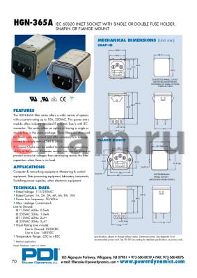 HGN-365A01W-10-2M2S datasheet - IEC 60320 INLET SOCKET WITH SINGLE OR DOUBLE FUSE HOLDER, SNAP-IN OR FLANGE MOUNT