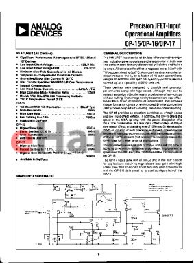 OP-15GP datasheet - PRECISION JFET-INPUT OPERATIONAL AMPLIFIERS