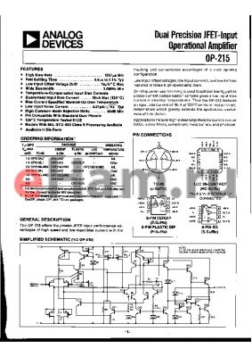 OP-215FJ datasheet - DUAL PRECISION JFET-INPUT OPERATIONAL AMPLIFIER