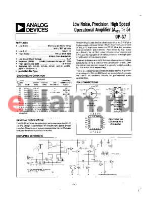 OP-37GP datasheet - LOW NOISE, PRECISION, HIGH SPEED OPERATIONAL AMPLIFIER(AVCL>=5)