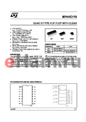 M74HC175 datasheet - QUAD D-TYPE FLIP FLOP WITH CLEAR