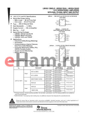 LMV931IDCKRG4 datasheet - 1.8-V OPERATIONAL AMPLIFIERS WITH RAIL-TO-RAIL INPUT AND OUTPUT