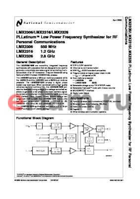 LMX2306TMX datasheet - PLLatinum Low Power Frequency Synthesizer for RF Personal Communications