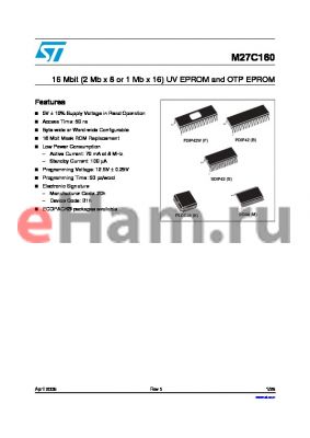 M27C160-150XM1 datasheet - 16 Mbit (2 Mb x 8 or 1 Mb x 16) UV EPROM and OTP EPROM