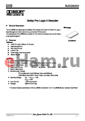 NJU26203V datasheet - Dolby Pro Logic II Decoder