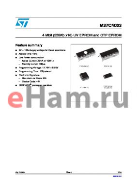 M27C4002-90XC6TR datasheet - 4 Mbit (256Kb x16) UV EPROM and OTP EPROM