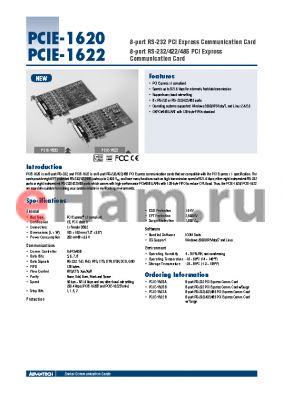 PCIE-1622 datasheet - 8-port RS-232/422/485 PCI Express Communication Card