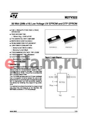 M27V322-150XP1 datasheet - 32 Mbit 2Mb x16 Low Voltage UV EPROM and OTP EPROM