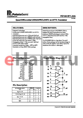 PO100HSTL32A datasheet - Quad Differential LVDS/LVPECL/HSTL to LVTTL Translator