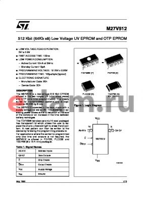 M27V512-100B1TR datasheet - 512 Kbit 64Kb x8 Low Voltage UV EPROM and OTP EPROM
