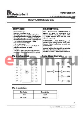 PO49FCT3802AQU datasheet - 3.3V 1:5 CMOS Clock Buffered Driver