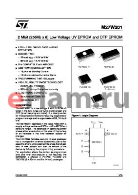 M27W201-200K6TR datasheet - 2 Mbit 256Kb x 8 Low Voltage UV EPROM and OTP EPROM