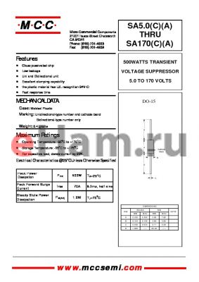 SA20A datasheet - 500WATTS TRANSIENT VOLTAGE SUPPRESSOR 5.0 TO 170 VOLTS