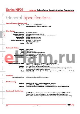 NP0115AG03LCF-JF datasheet - Subminiature Smooth Actuation Pushbuttons