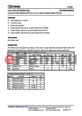 PD-8300-VT datasheet - GaAs PIN PD MODULES GaAs PIN PHOTODIODE WITH 62.5/125 um MULTI-MODE FIBER PIGTAIL