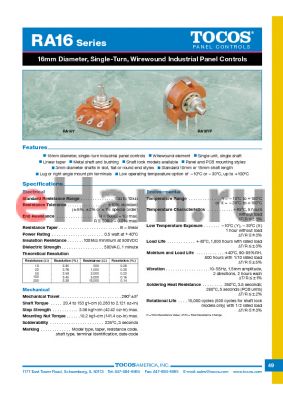 RA16YP10FB102K datasheet - 16mm Diameter, Single-Turn,Wirewound Industrial Panel Controls