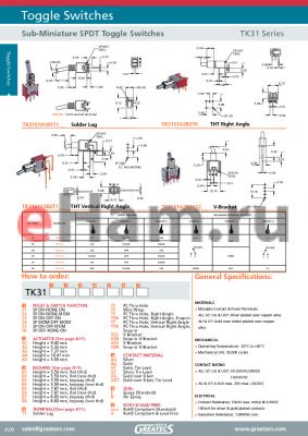 TK32D1A2B2T7UGNV datasheet - Sub-Miniature SPDT Toggle Switches