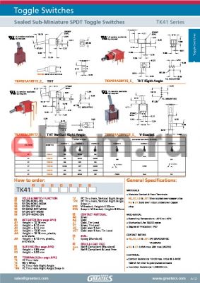TK42D1A2B2T6UTEV datasheet - Sealed Sub-Miniature SPDT Toggle Switches