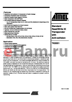 TK5551 datasheet - Standard Read/Write ID Transponder with Anti-collision