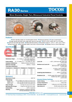 RAT30XGME20SA100K datasheet - 30mm Diameter, Single-Turn,Wirewound Industrial Panel Controls