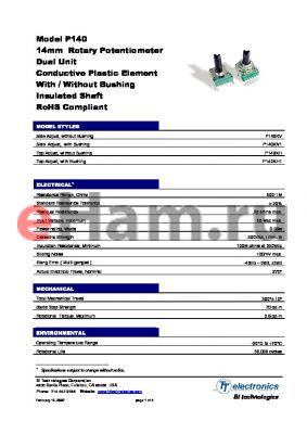P140KV-Y25CR5K datasheet - 14mm Rotary Potentiometer Dual Unit Conductive Plastic Element With / Without Bushing Insulated Shaft RoHS Compliant