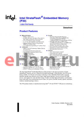 PF48F4000P0ZTQ0 datasheet - Intel StrataFlash Embedded Memory