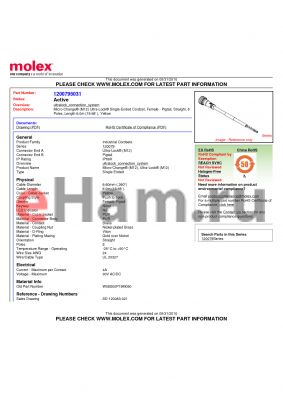 SD-120083-021 datasheet - Micro-Change (M12) Ultra-Lock Single-Ended Cordset, Female - Pigtail, Straight, 8 Poles