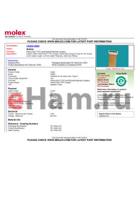 SD-15020-001 datasheet - 0.50mm Pitch Premo-Flex FFC Jumper, Same Side Contacts (Type A), 28 Circuits,