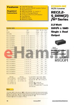 REC2.2-4812DRWH3AM datasheet - 2.2 Watt DIP24 & SMD Single & Dual Output