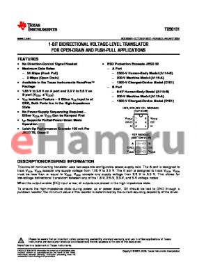 TXS0101YZPR datasheet - 1-BIT BIDIRECTIONAL VOLTAGE-LEVEL TRANSLATOR FOR OPEN-DRAIN AND PUSH-PULL APPLICATIONS