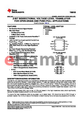TXS0102DCTTG4 datasheet - 2-BIT BIDIRECTIONAL VOLTAGE-LEVEL TRANSLATOR FOR OPEN-DRAIN AND PUSH-PULL APPLICATIONS