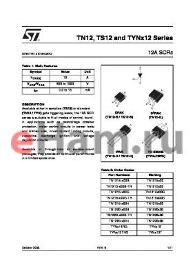 TYN100012T datasheet - SENSITIVE & STANDARD(12A SCRs)