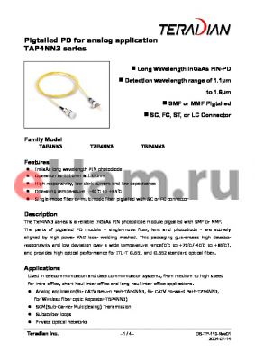 TZA4N36 datasheet - Pigtailed PD for analog application