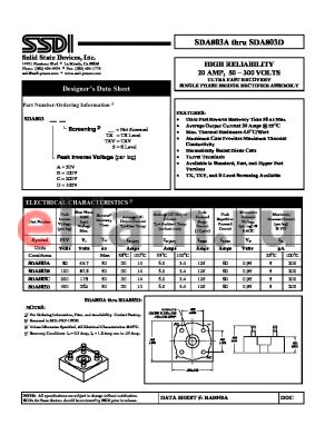 SDA803AS datasheet - HIGH RELIABILITY 20 AMP, 50 - 300 VOLTS
