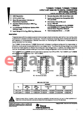 TLV0834IN datasheet - 3-VOLT 8-BIT ANALOG-TO-DIGITAL CONVERTERS WITH SERIAL CONTROL