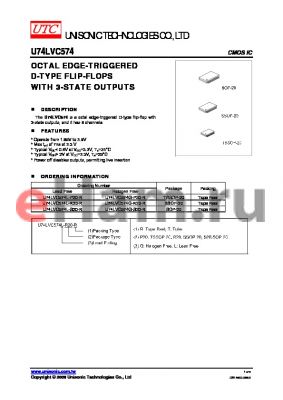 U74LVC574G-R20-R datasheet - OCTAL EDGE-TRIGGERED D-TYPE FLIP-FLOPS WITH 3-STATE OUTPUTS