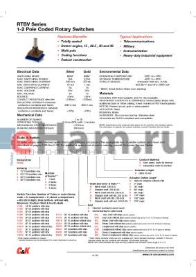 RTBV111S02ANNZS datasheet - 1-2 Pole Coded Rotary Switches