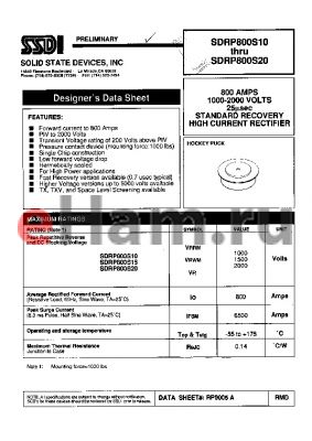 SDRP800S20 datasheet - STANDARD RECOVERY HIGH CURRENT RECTIFIER