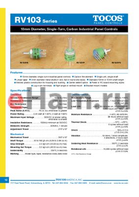 RV103YPB-4C15RB105K datasheet - 10mm Diameter, Single-Turn, Carbon Industrial Panel Controls