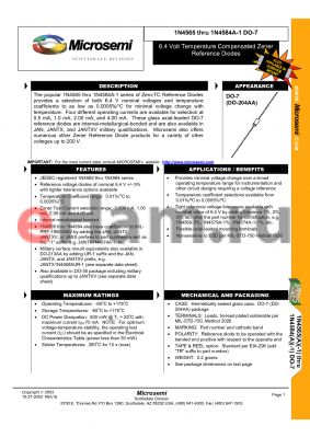 RH4570-1-3 datasheet - 6.4 Volt Temperature Compensated Zener Reference Diodes