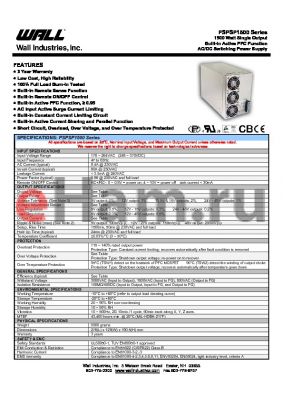 PSPSP1500-13.5 datasheet - 1500 Watt Single Output Built-In Active PFC Function AC/DC Switching Power Supply