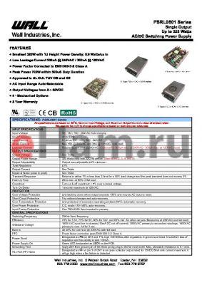 PSRL0601X-48 datasheet - Single Output Up to 320 Watts AC/DC Switching Power Supply