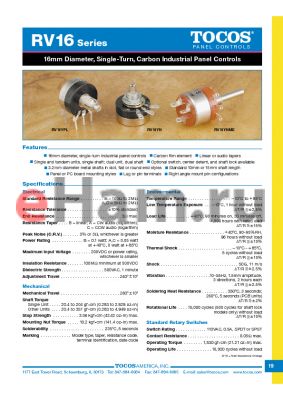 RV16YP10RB100K datasheet - 16mm Diameter, Single-Turn, Carbon Industrial Panel Controls