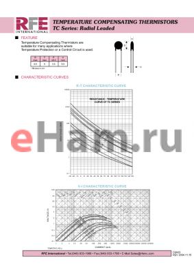 TC005-404 datasheet - TEMPERATURE COMPENSATING THERMISTORS TC Series: Radial Leaded