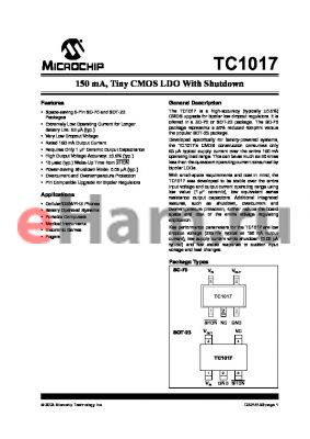 TC1017-2.7VLT datasheet - 150 mA, Tiny CMOS LDO With Shutdown